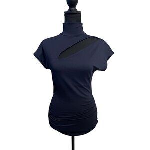 Susana monaco Asymmetrical navy Sleeveless Top key hole workattire professional